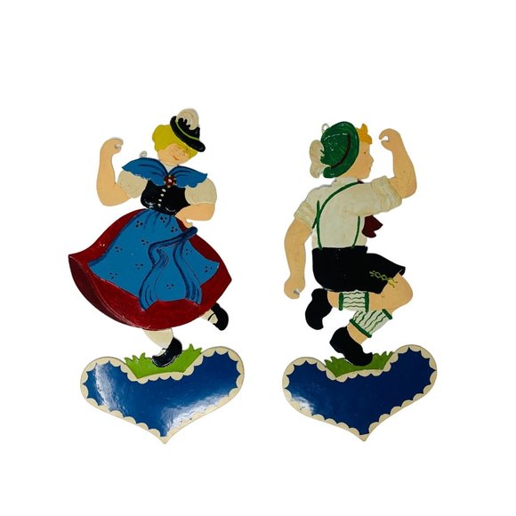Vintage 1970s Dancing Dutch Couple Wall Hanging Handmade Metal Folk Art - Picture 1 of 8